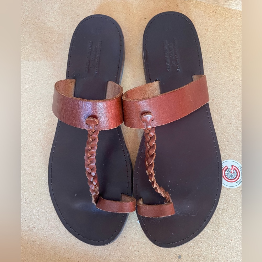Nikola Braided toe ring dark brown sole Areti sandals - Picture 2 of 7